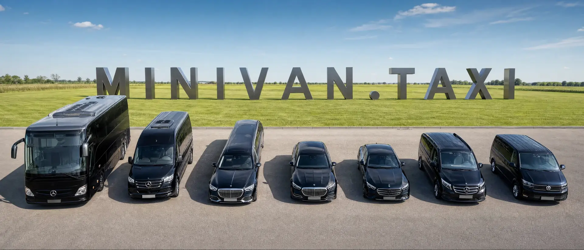 MiniVan.Taxi — премиум-трансфер в Москве Автопарк MiniVan.Taxi — Mercedes Tourismo, Sprinter, Maybach, E-Class, V-Class и Volkswagen Multivan перед инсталляцией MINIVAN.TAXI